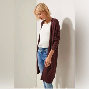 * Bellina Burgundy Italian Wool and Cashmere Longline Open Front Cardigan Size L